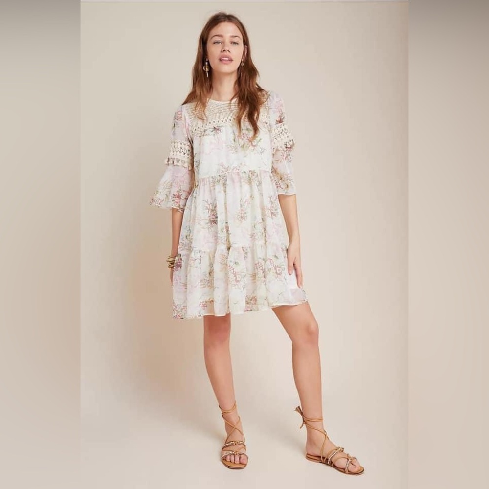 Anthropologie Mynah Christianne Embroidered Lace Tunic Dress size SP